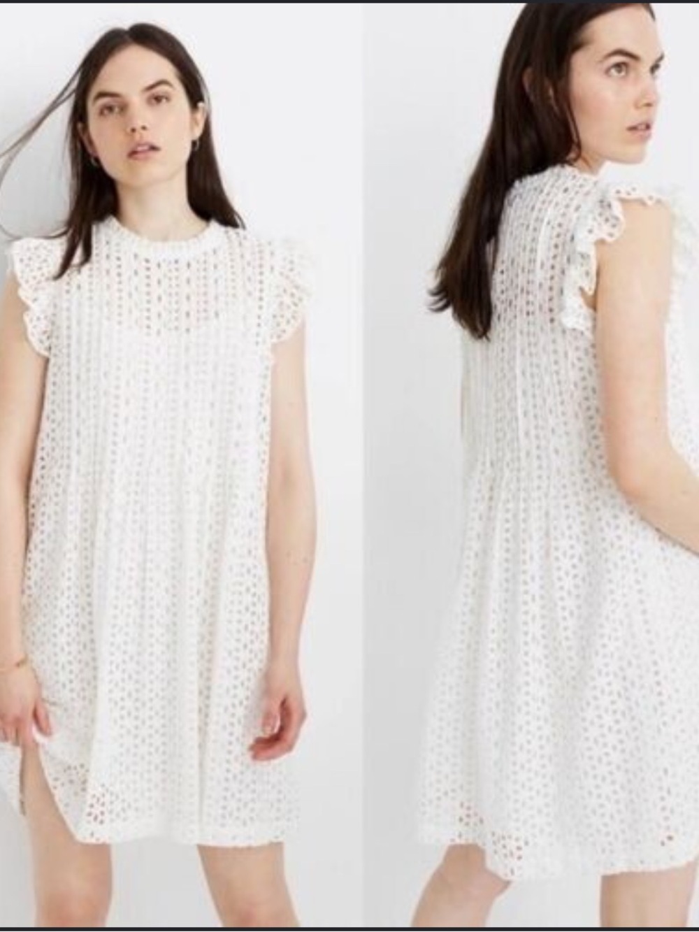 Madewell White Eyelet Ruffle-Sleeve Mini Dress